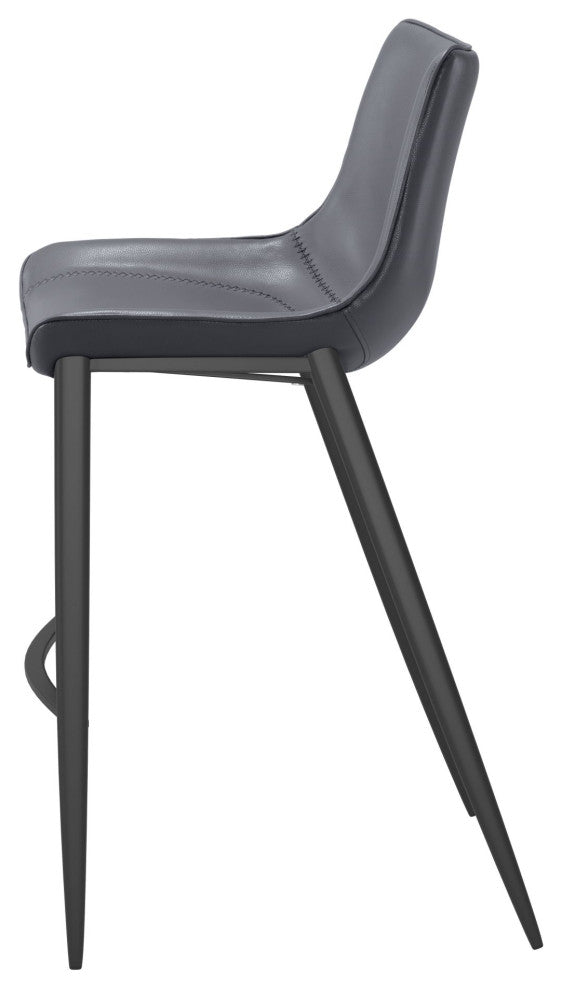 Bar Stool Chair Barstool, Set of 2, Faux Vinyl Leather, Steel, Gray, Black