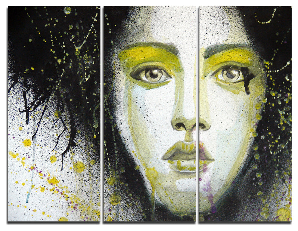 "Girl With Yellow Eye line" Digital Metal Wall Art, 3 Panels, 36"x28"