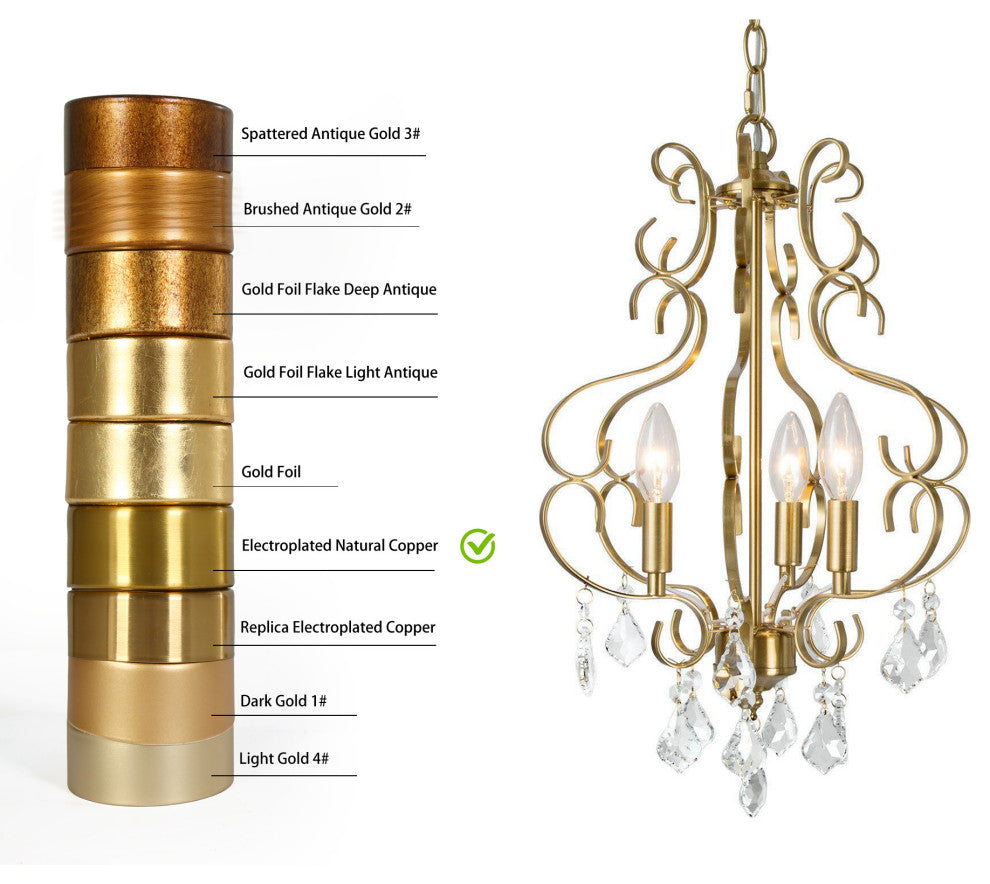 LNC Modern 3-Light Gold Chandelier With Crystal, Lantern Shape