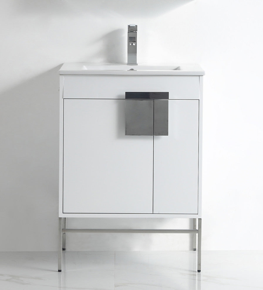 Kuro Contemporary White Bathroom Vanity, 24"