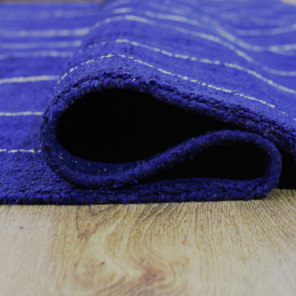 HAND KNOTTED LOOM SILK AREA RUGS-8'x10',Rectangle,Dark Blue White,Contemporary