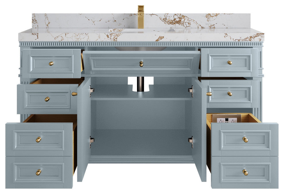 Paris 60" Single Sink Bathroom Vanity, Blue Heather 2" Viola Gold