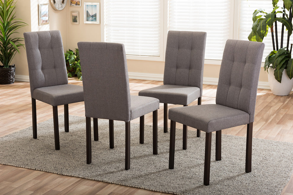 Andrew Fabric Upholstered Grid-Tufting Dining Chair, Set of 4, Gray