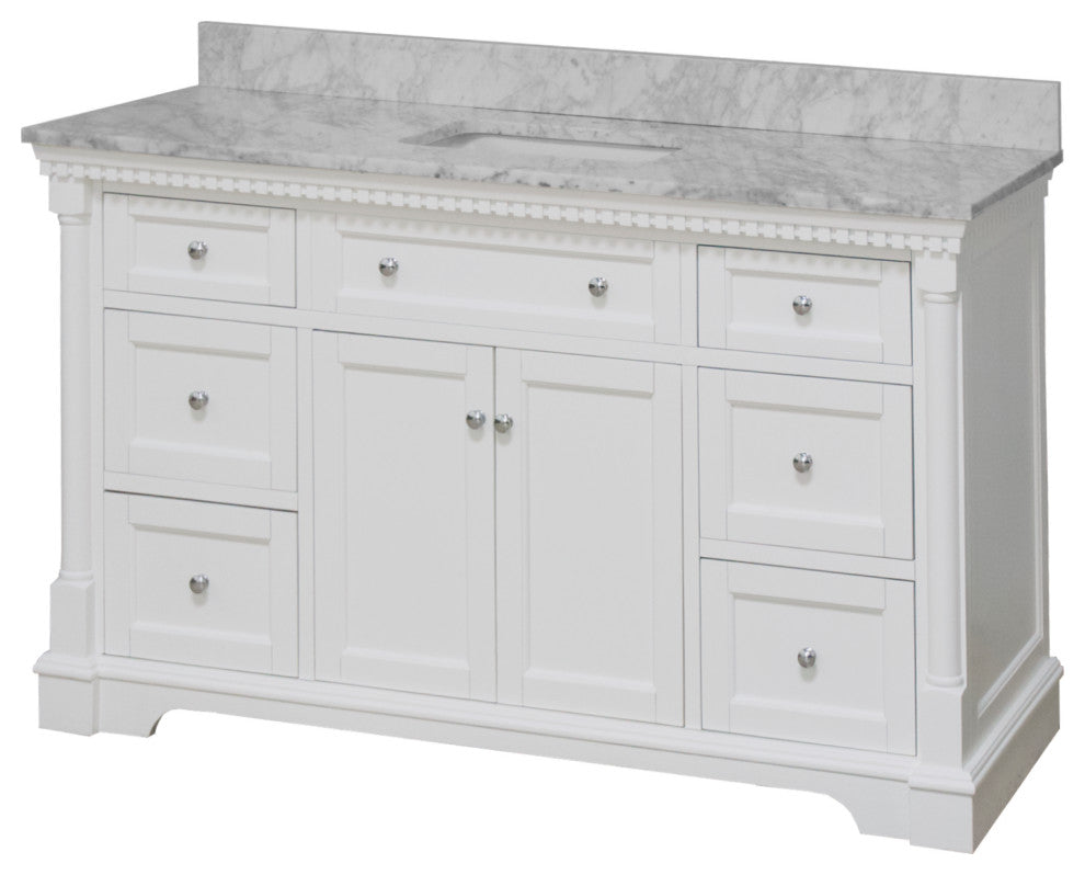 Sydney 60" Bathroom Vanity, White, Carrara Marble, Single Sink