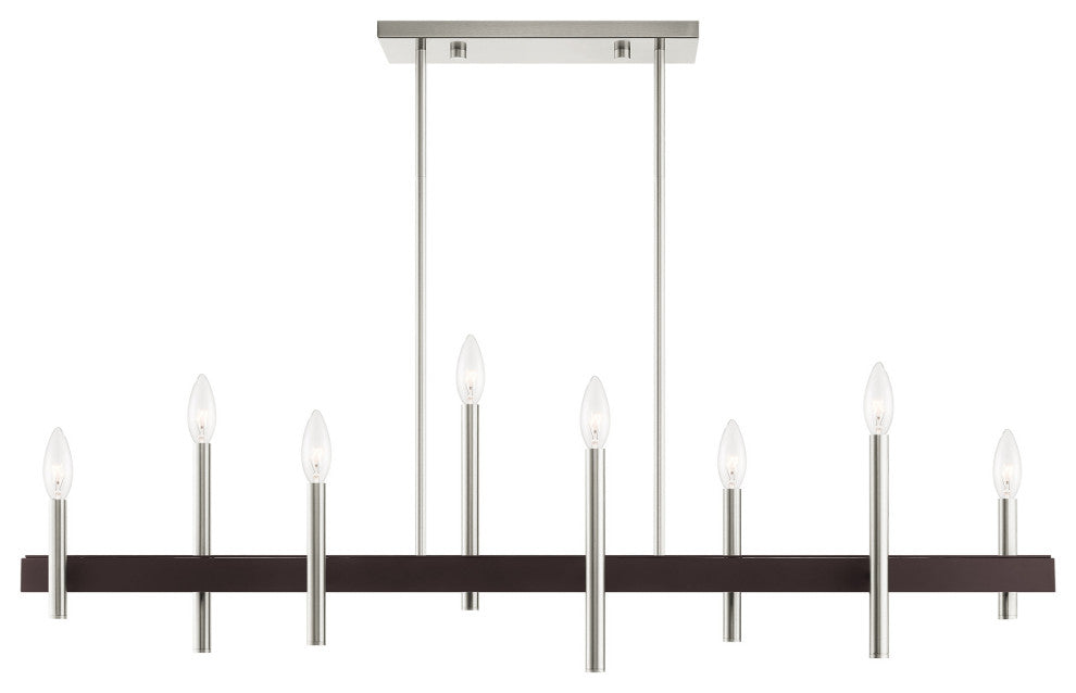 Livex Lighting Denmark 8 Light Brushed Nickel, Bronze Large Linear Chandelier