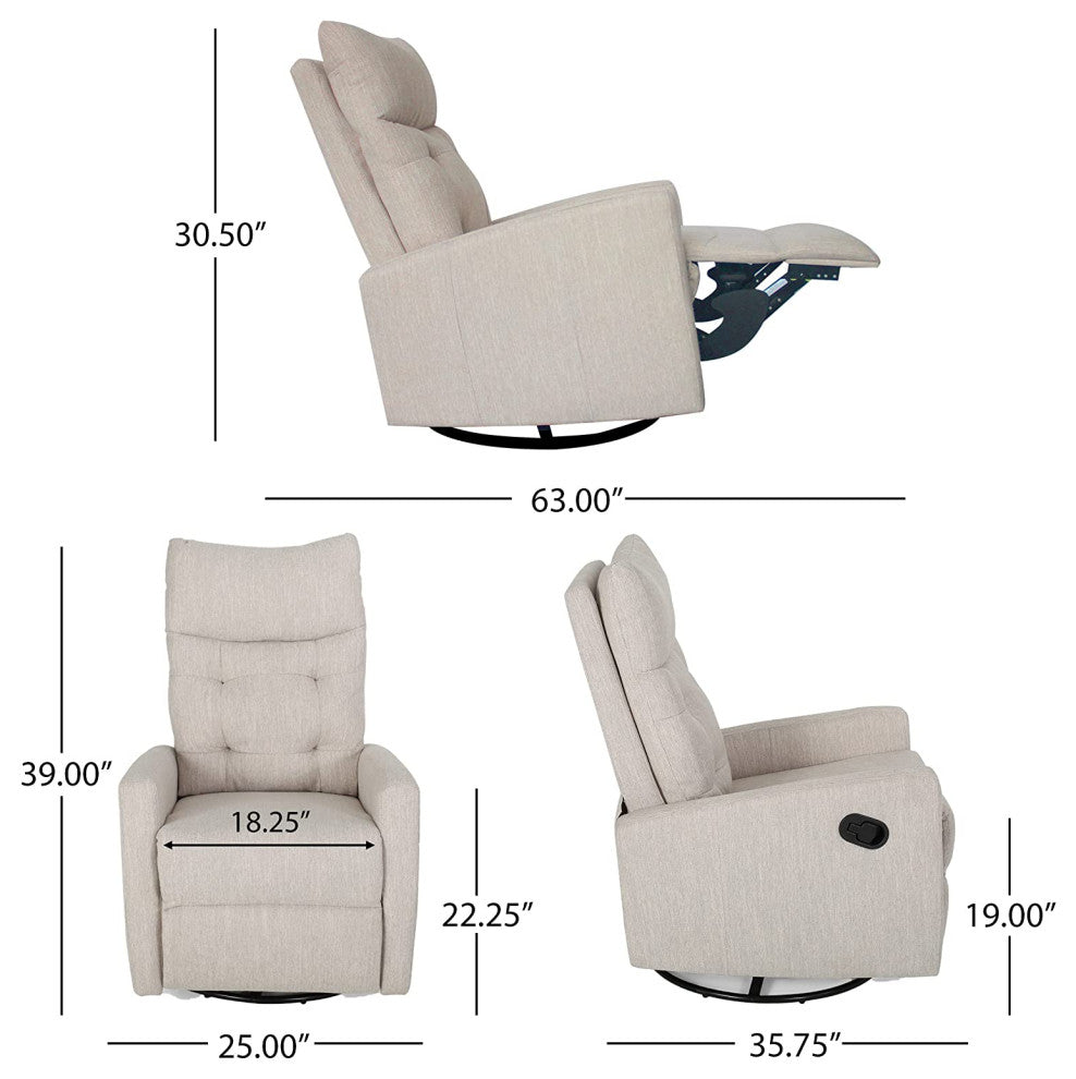 Beige Nursery Recliner with Glider Swivel, Padded Seat, Contemporary Style