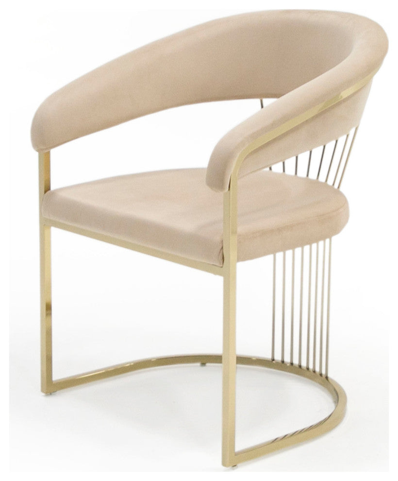 Modrest Linda Modern Beige Velvet and Gold Dining Chair