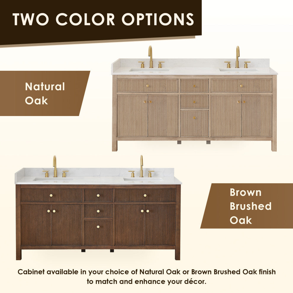 Cerrito Bathroom Vanity, Brown Brushed Oak, 72" Double, Without Mirror