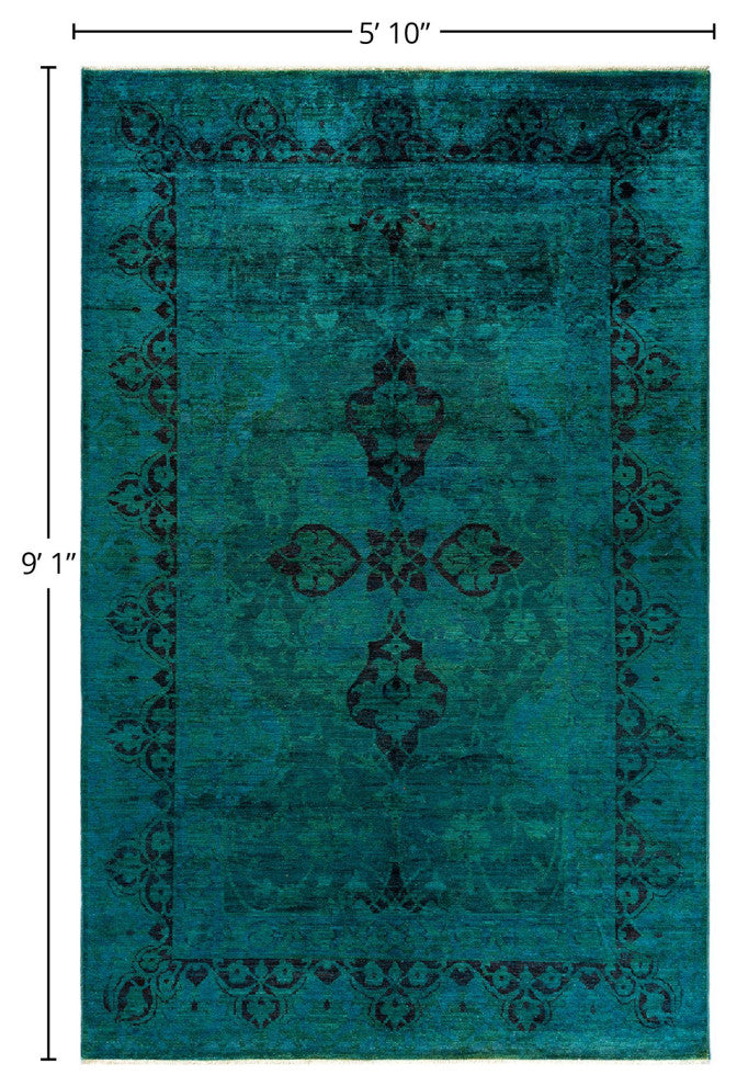 Overdyed, One-of-a-Kind Hand-Knotted Area Rug Green, 5'10"x9'1"