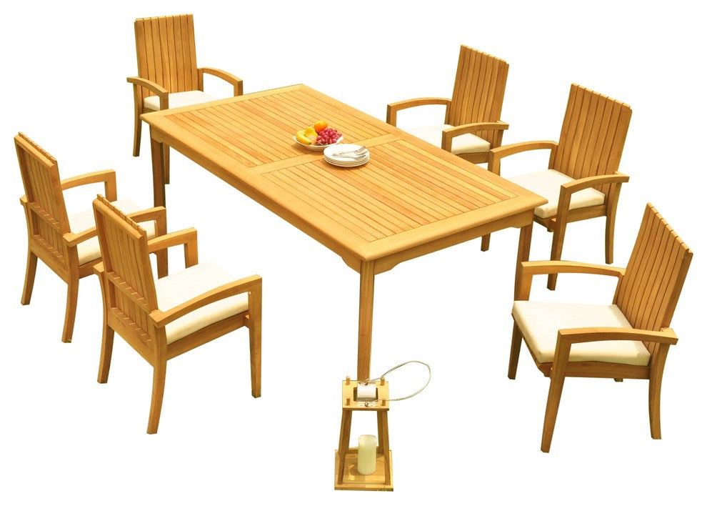 7-Piece Outdoor Teak Dining Set: 83" Rectangle Table, 6 Goa Stacking Arm Chairs