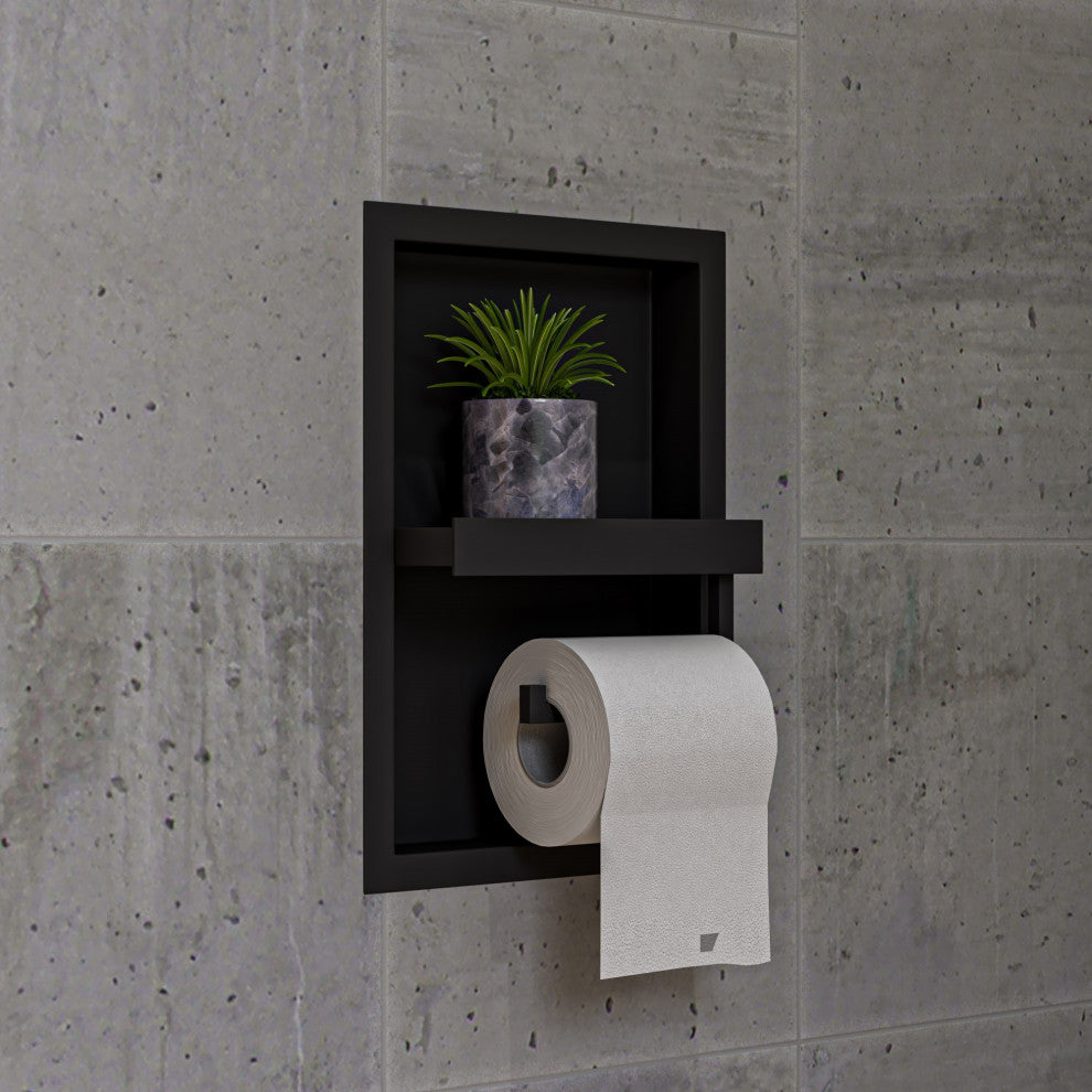 ALFI brand ABTPNC88-BLA Black Matte Stainless Steel Recessed Toilet Paper Niche