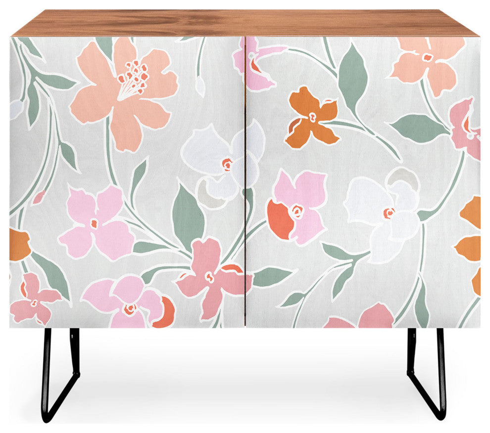 Deny Designs Wa Credenza, Walnut, Black Steel legs