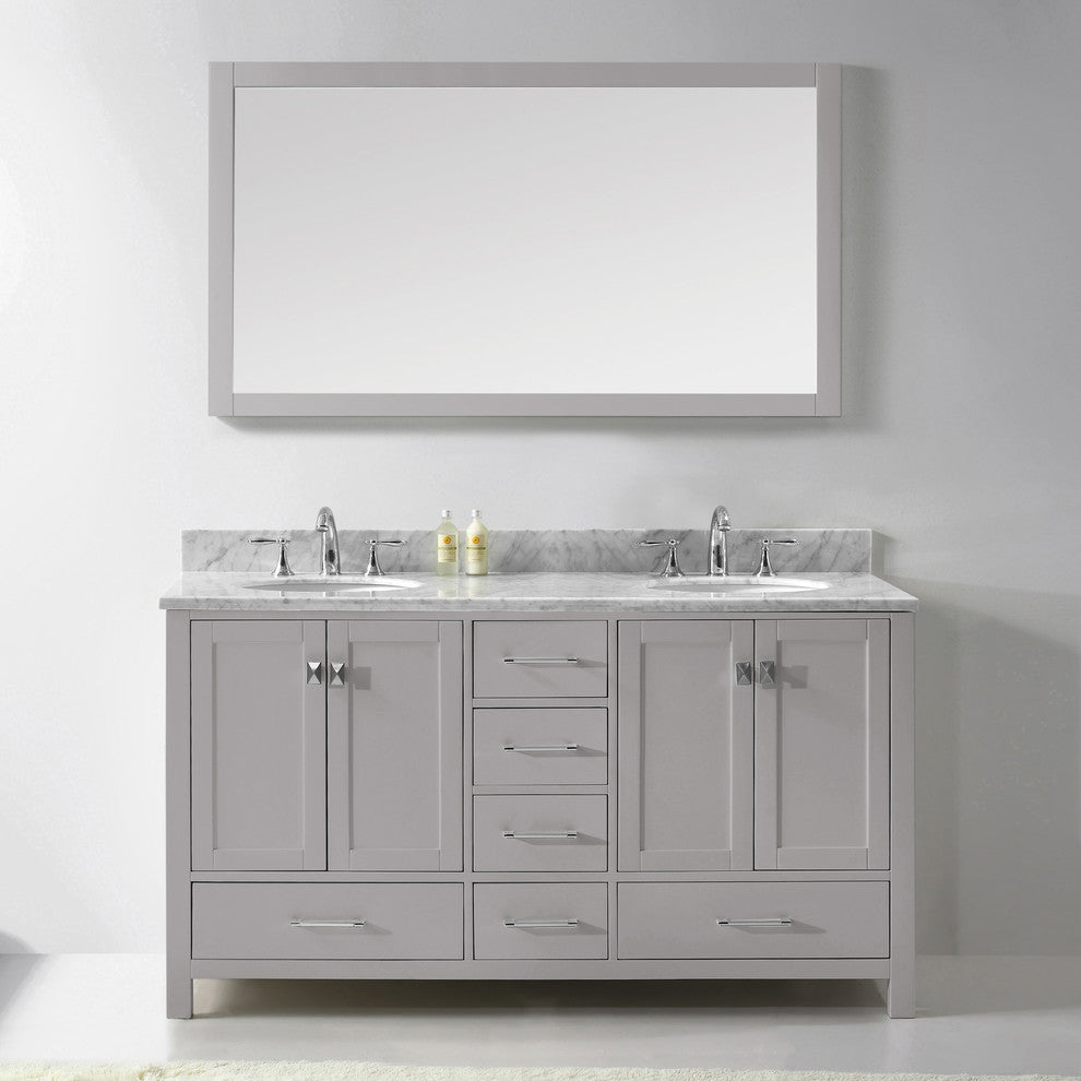 Caroline Avenue 60" Double  Cashmere Grey  with Polished Chrome Faucet