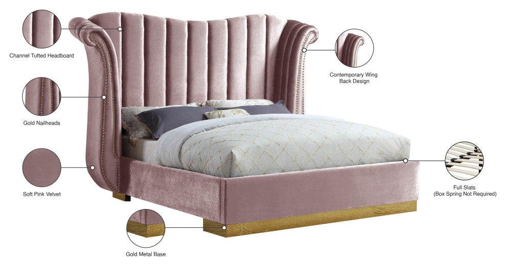Flora Black Velvet Bed, Pink, King