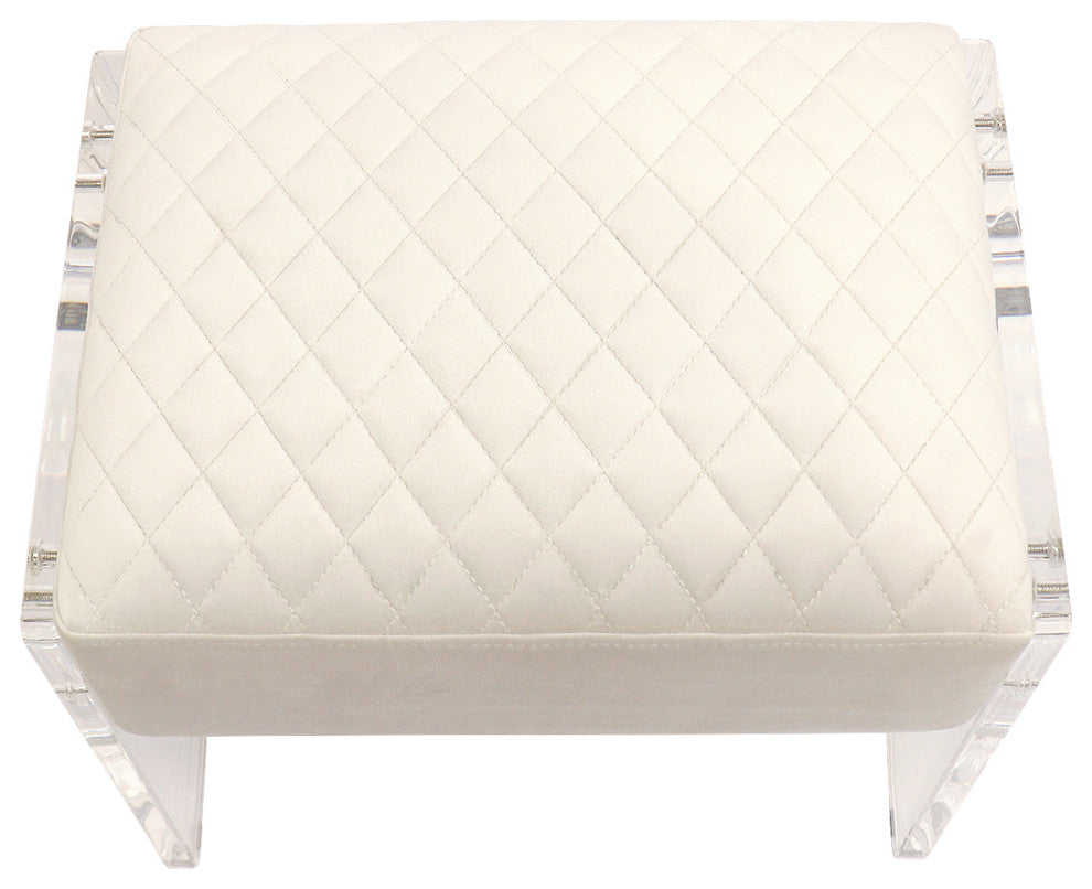 Pasargad Home Tribecca Acrylic and Velvet Stool, White