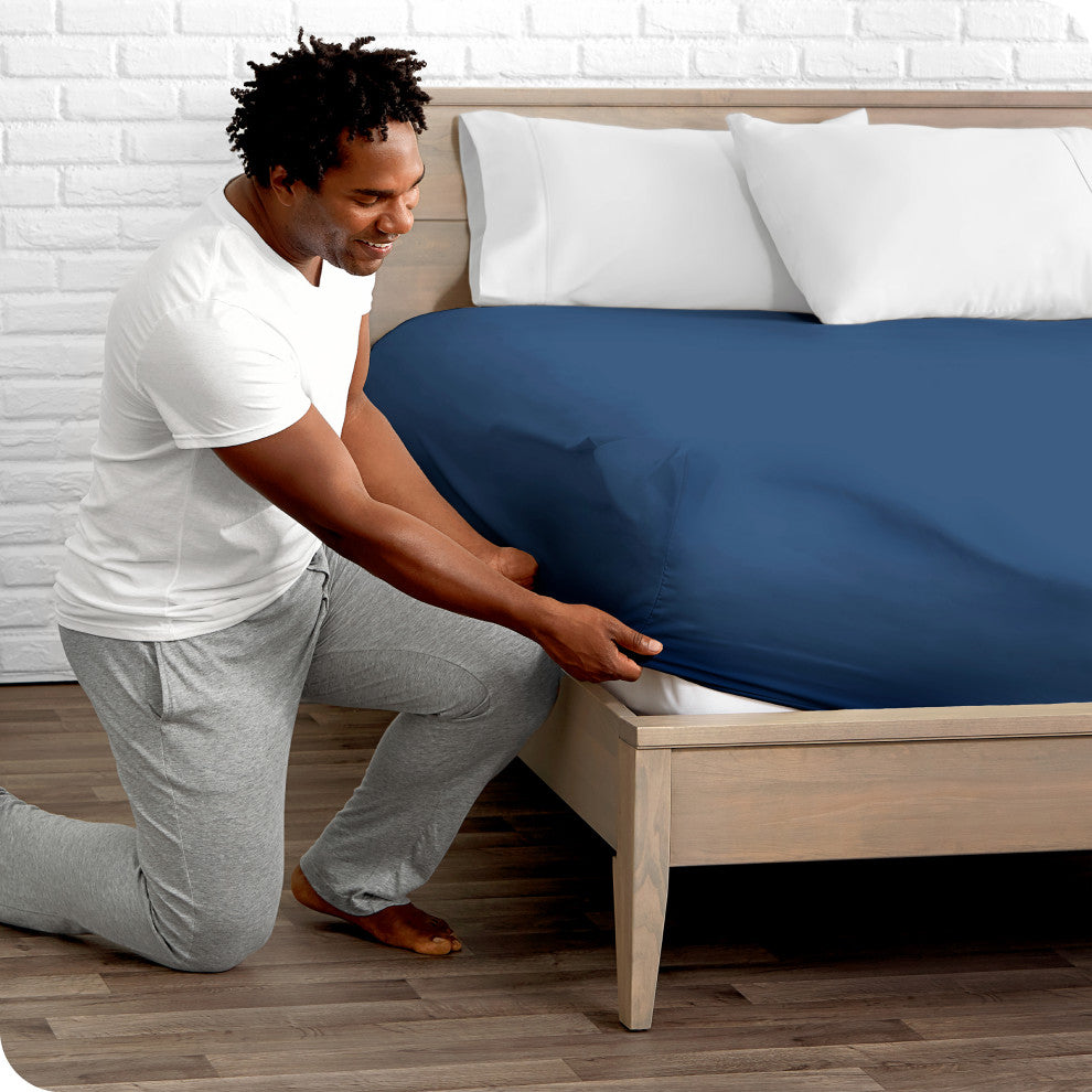 Bare Home Microfiber Fitted Sheet Deep Pocket, Dark Blue, Queen
