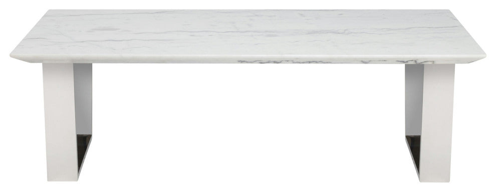 Catrine Coffee Table In White Marble And Polished Silver Stainless Steel Base