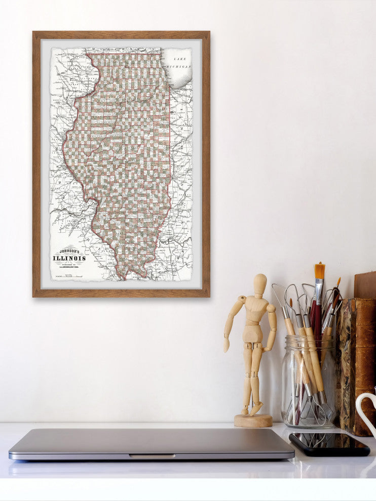 "Vintage Illinois Map" Framed Painting Print, 24x36