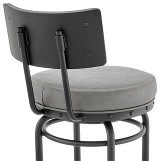 Armen Living Rees 30" Faux Leather & Metal Swivel Bar Stool in Gray/Black
