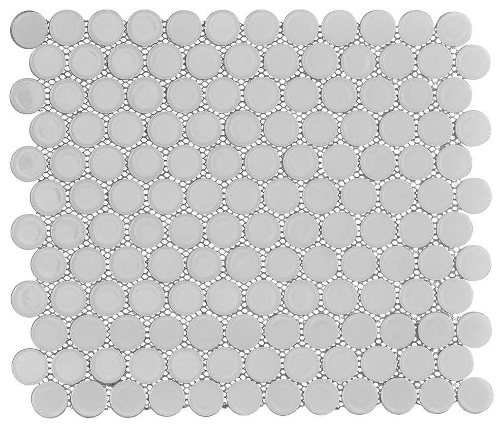 Huelva 12.68x11.02, Gray Glass Penny Mosaic Floor/Wall Tile, Box of 11