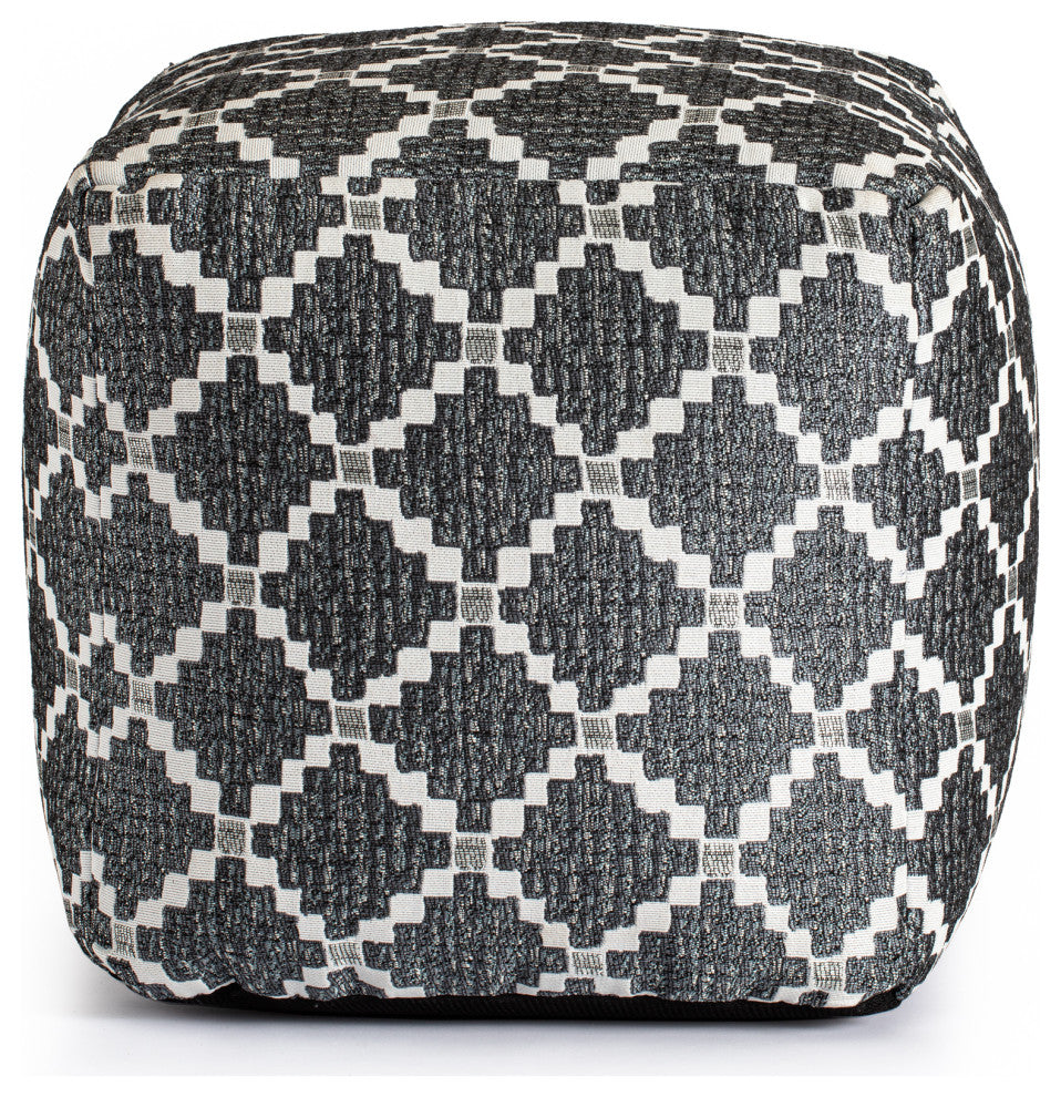 Deschutes Blue 18" x 18" x 18" Blue and Ivory Pouf