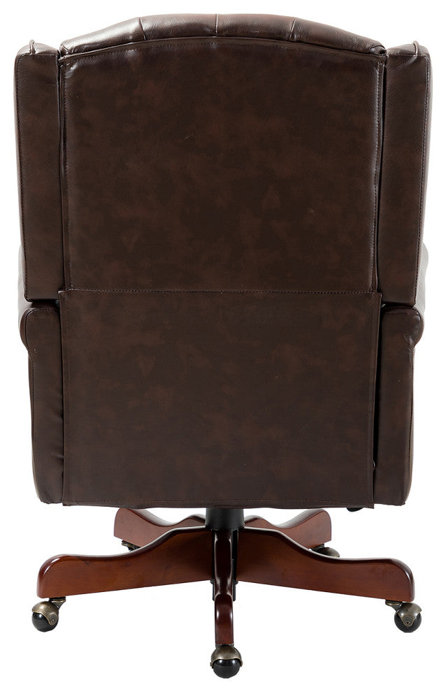Executive Swivel Office Task Chair With Tufted Back, Brown