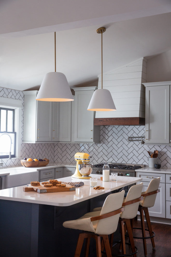 Lark Madi 16" Medium Pendant Light, Matte White + Lacquered Brass
