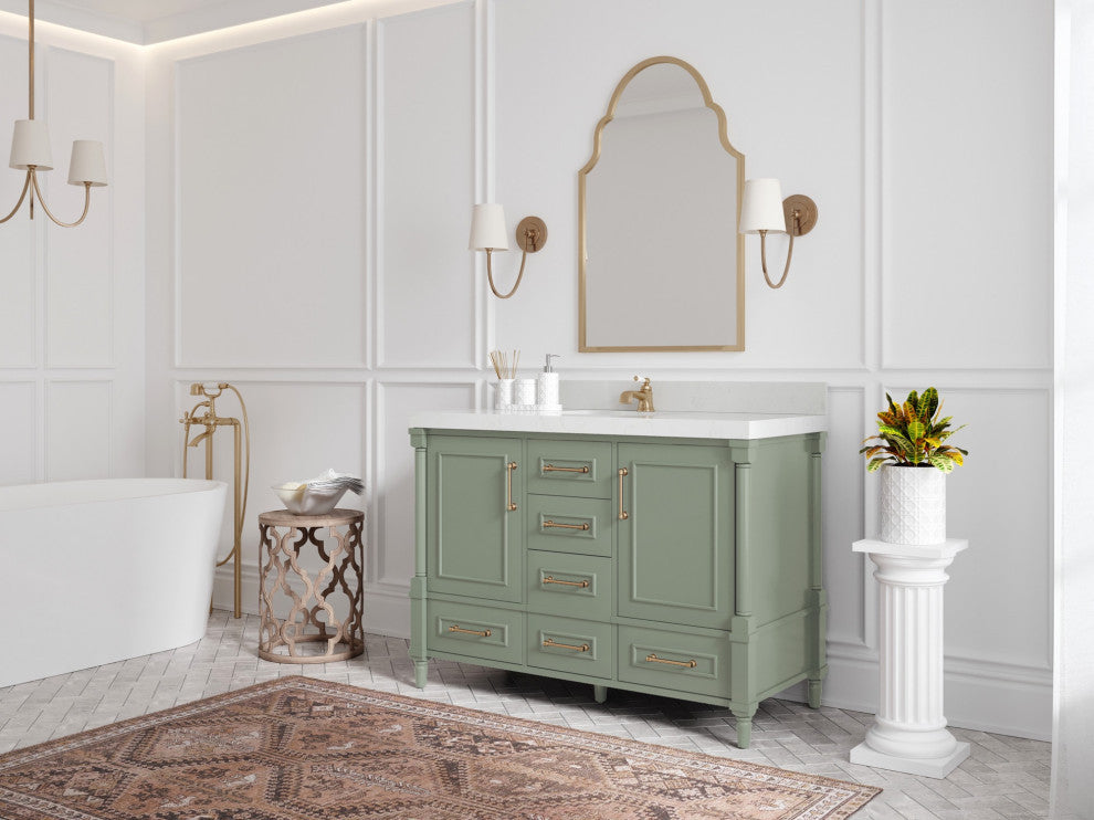 Aberdeen 48 Single Sink Bath Vanity in Evergreen 2" Calacatta Laza