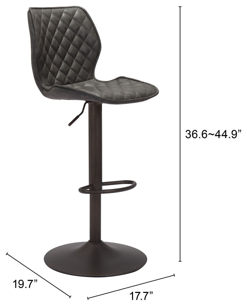 Bar Stool Chair Barstool, Faux Vinyl Leather, Steel, Vintage Gray, Bronze