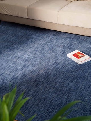 HAND KNOTTED LOOM WOOL ECO-FRIENDLY AREA RUGS - Blue, Solid Plain Design, [Rectangle] 8'x10'