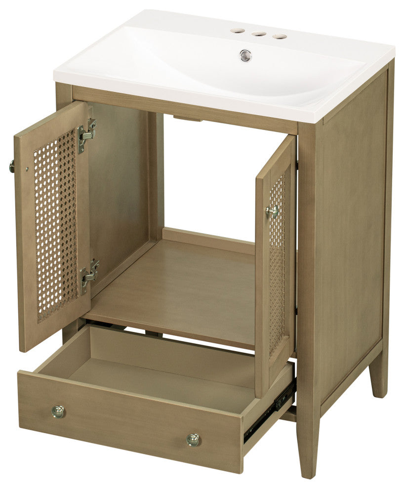 MDF Freestanding Bathroom Vanity Set with Drawer,Doors and Integrated Sink