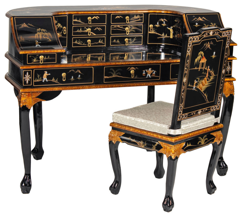 Black Lacquer Desk With Chair Landscape