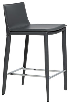 Elite Living Hilton Leather 25.5" Counter Height Bar Stool, Smoke Gray