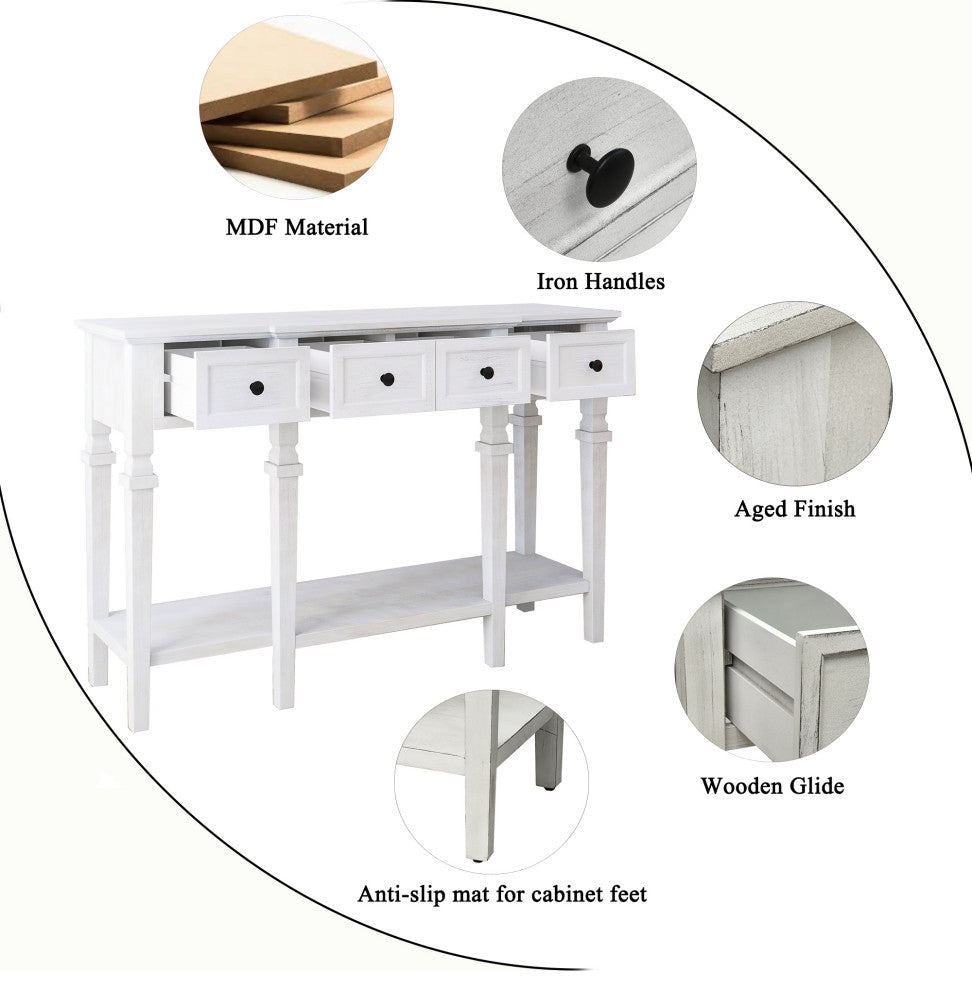 30" Tall MDF 4-Drawer Console Table in White