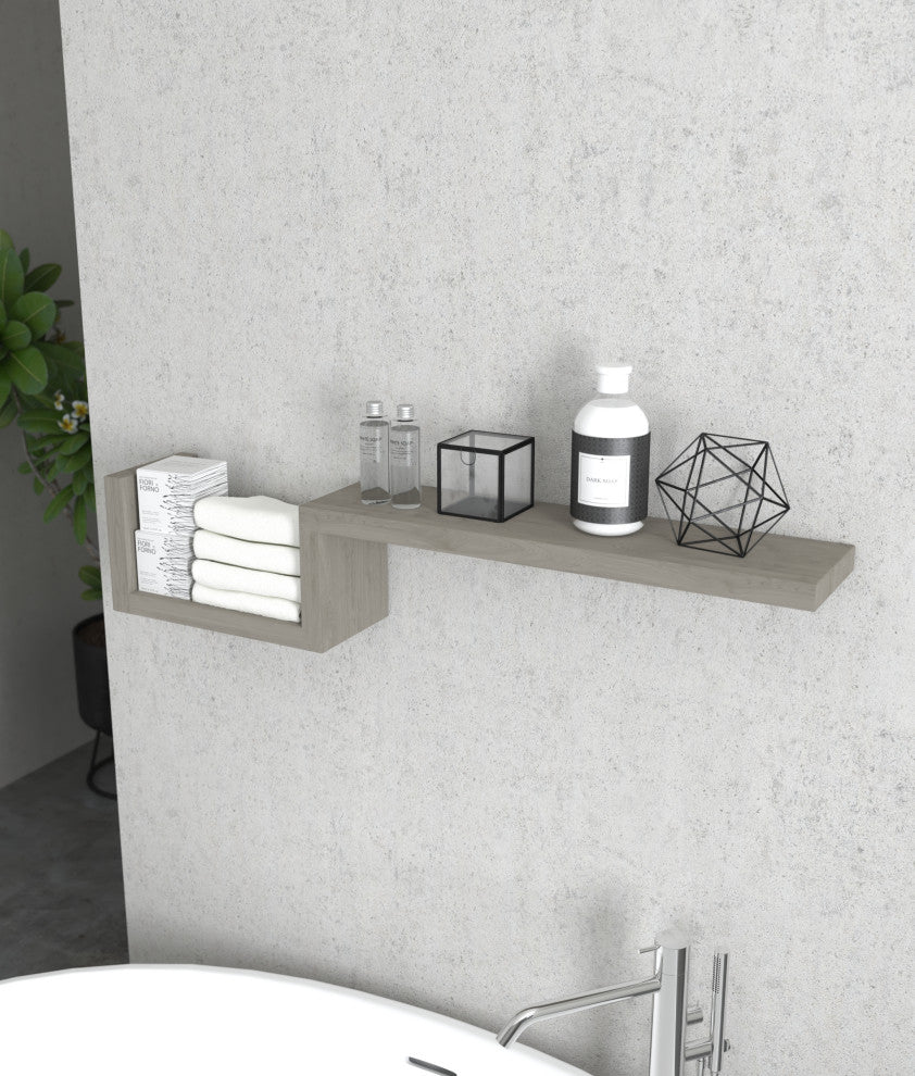 Moa-Elite Contemporary Gray Teak Wall Shelf