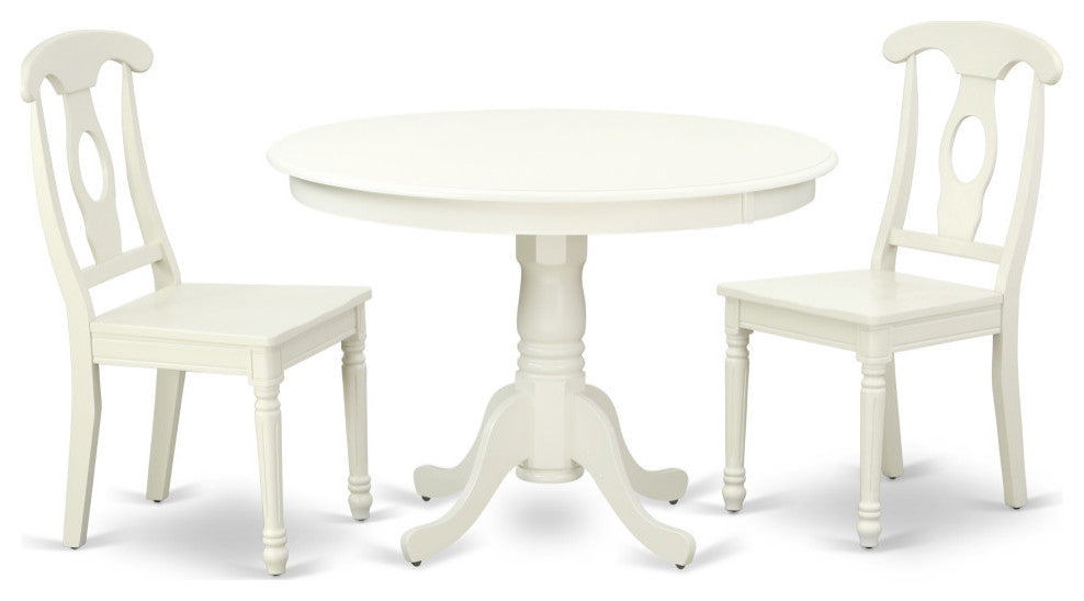 Hlke3-Lwh-W 3Pc Round 42"Table And 2 Panel Back Chairs
