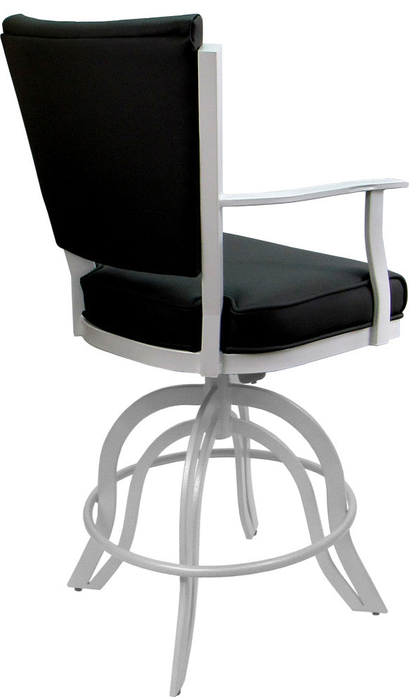 Leather Swivel Tilt Metal Bar Stool - Montana on A-Base, Black Leather on White, 30"