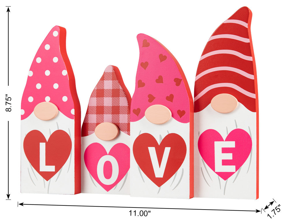 11"L Valentine's  Love Wooden Gnome Table Decor