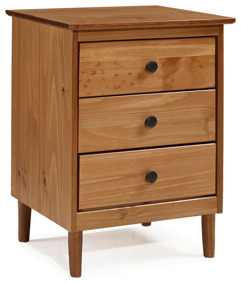 Classic Midcentury Modern 3-Drawer Solid Wood Nightstand, Caramel