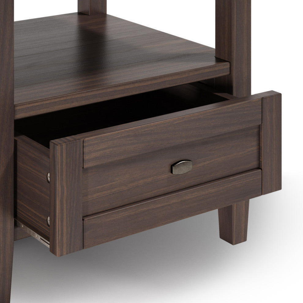 Warm Shaker Solid Wood 20" Rustic End Side Table, Warm Walnut Brown