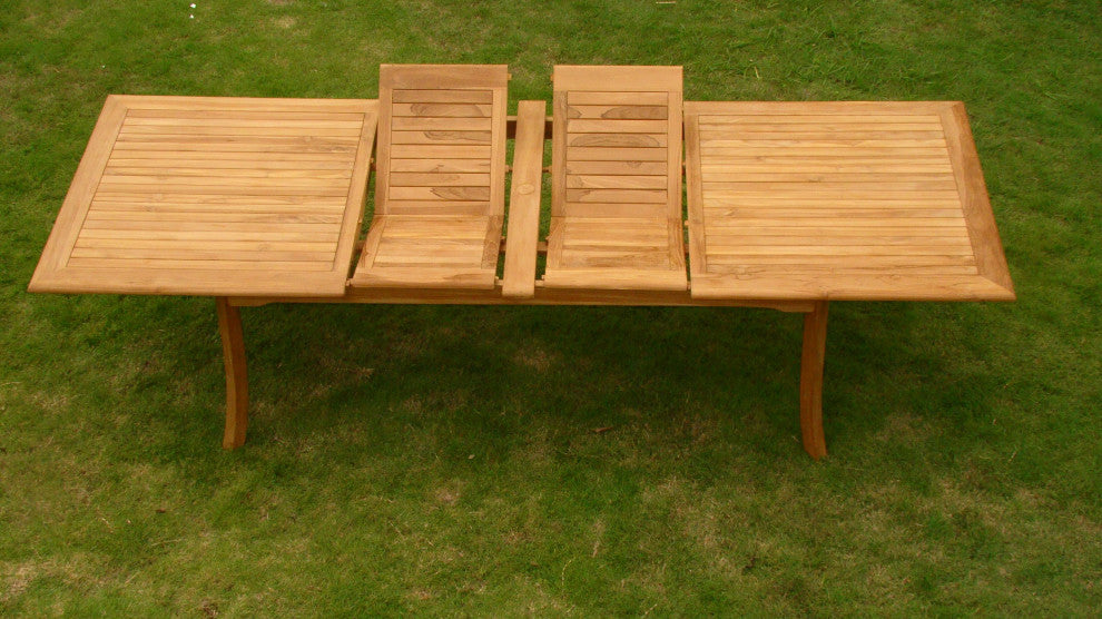 9-Piece Outdoor Teak Dining Set, 117" Rectangle Table, 8 Warwick Arm Chairs