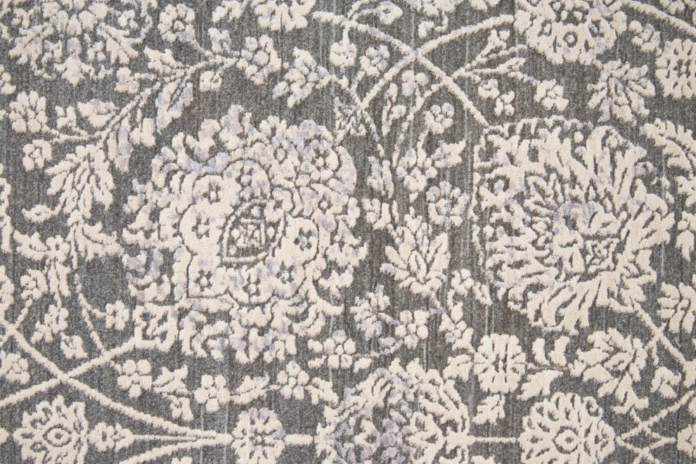 Weave & Wander Sybil Transitional Oriental Style Rug, Charcoal/Bone White, 5'-6"