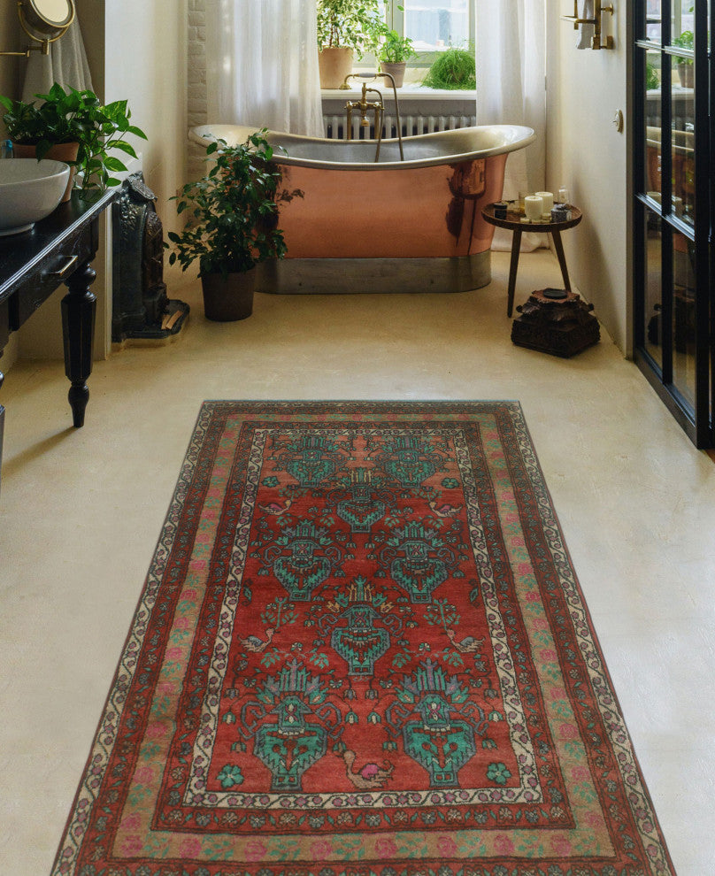 Fine Vintage Distressed Haideh Rust/Turquoise Rug, 3'1x5'1