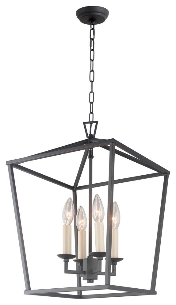4-Light Lantern Chandelier, Aged Iron