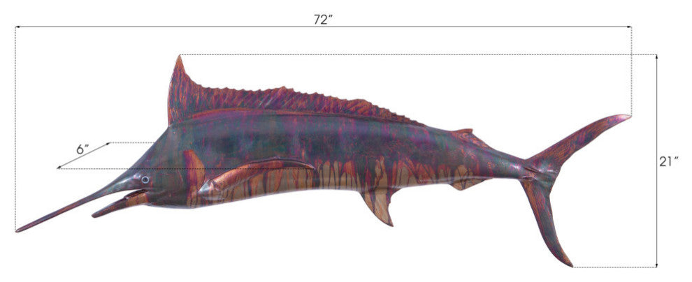 Blue Marlin Fish Wall Sculpture, Copper Patina
