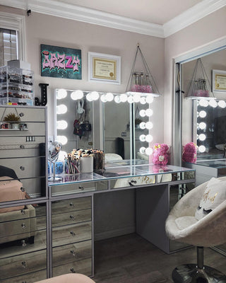 SlayStation Pro Premium Mirrored Vanity Table, Silver