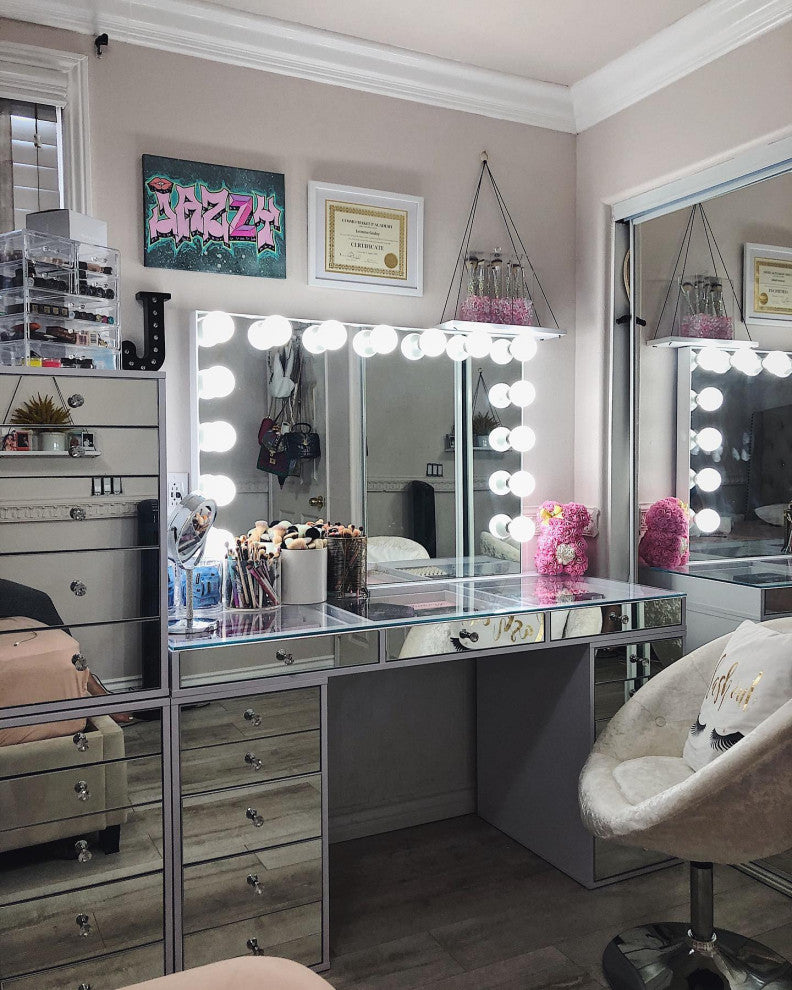 SlayStation Pro Premium Mirrored Vanity Table, Silver