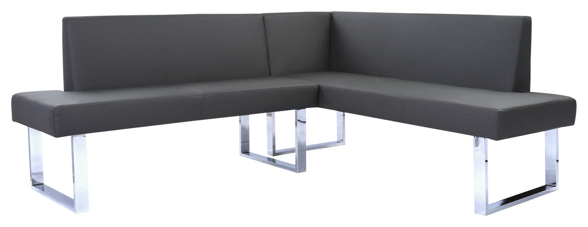 Armen Living Amanda Contemporary Nook Corner Dining Bench in Gray Faux Leather a