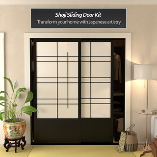 7' Tall Eudes Shoji Sliding Door Kit, Double, Sided, Black
