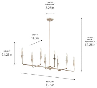 Alvaro 45.5" 8 Light Linear Chandelier, Polished Nickel, 8 Light
